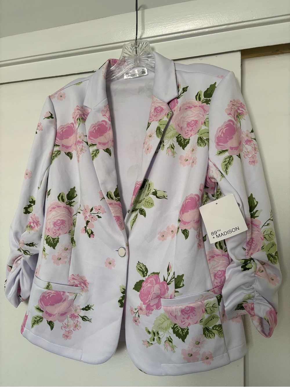 89th & Madison Lavender Floral Blazer with Pink Roses